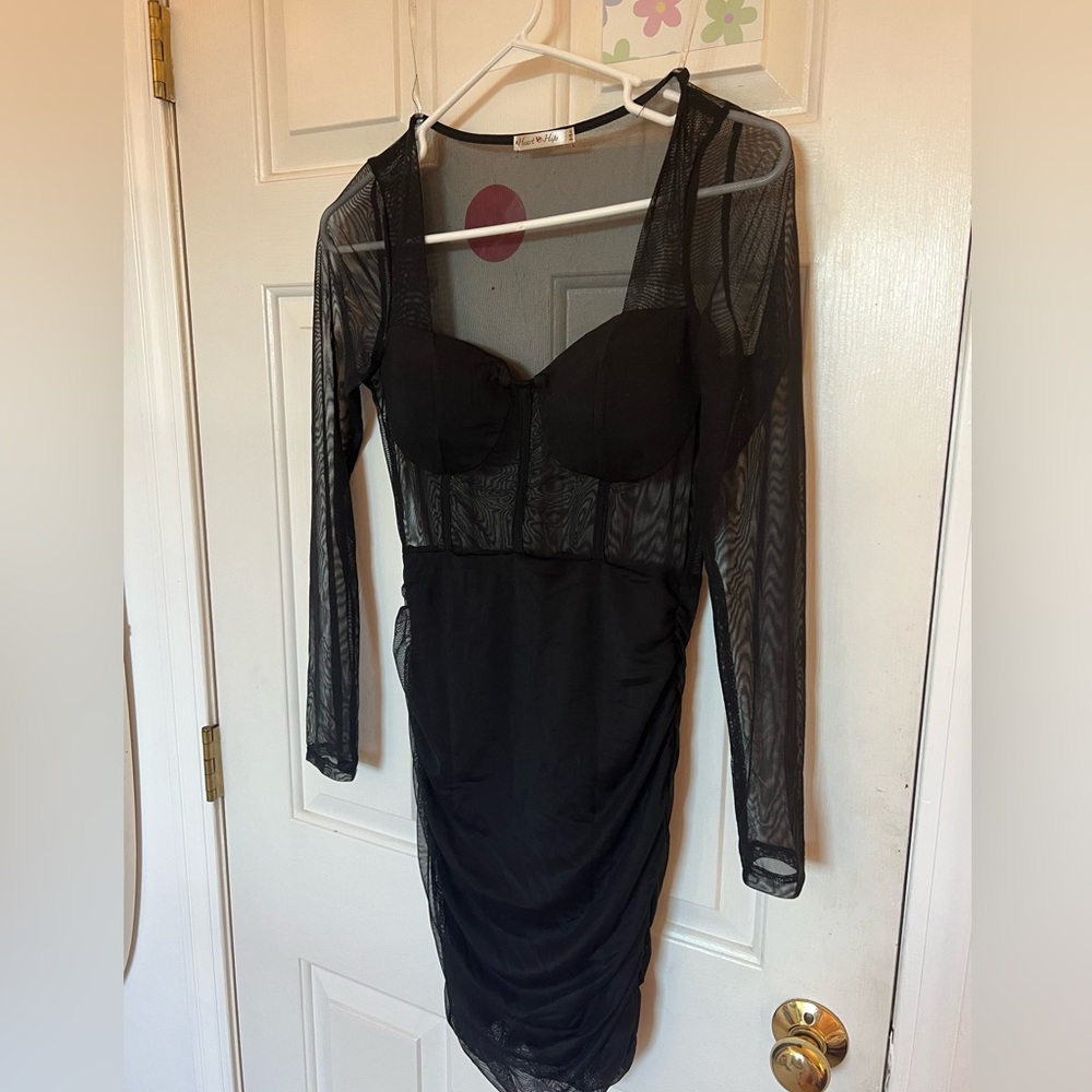 Cute black mesh corset dress